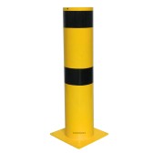 Vue de face du poteau de protection jaune et noir H.1200 x diam.273 mm