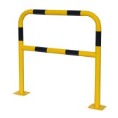Vue de 3/4 de la barrière de sécurité industrielle jaune et noire 1000 mm
